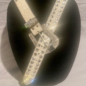 Western Cream/beige Leather Rhinestone Belt